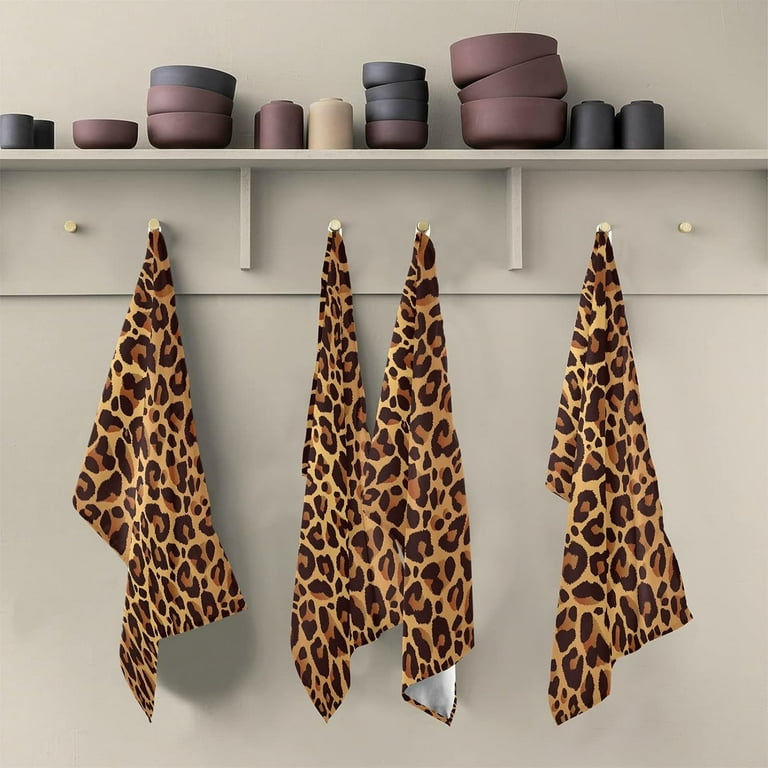 Wellsay Vintage Leopard Animal Print Kitchen Towels Dish Bar Tea Towel Dishcloths Set of 4 Super Absorbent Soft 18 x 28 inches Walmart