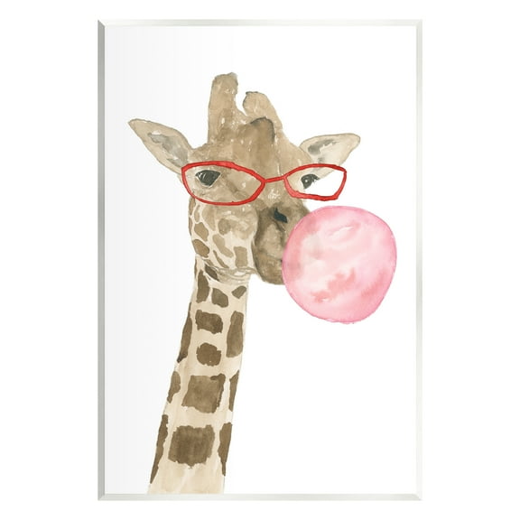 Stupell Fun Giraffe Bubblegum Animal Animals & Insects Painting Wall Plaque Unframed Art Print Wall Art