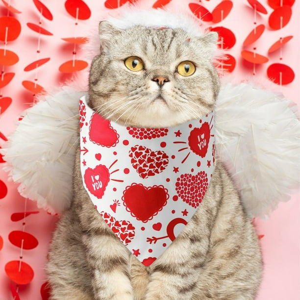Bufanda para mascotas de San Valentín para perros y gatos | Bufanda de tricot con estampado de corazones rojos | Ropa y accesorios cálidos y ajustables para perros y gatos