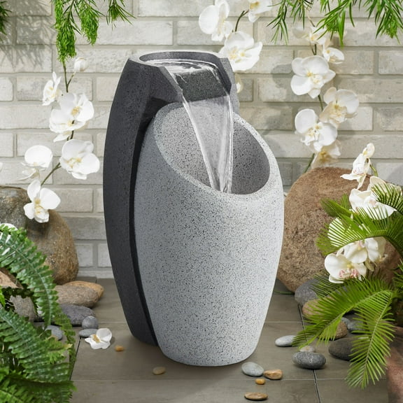 Waterfall 25" High Large Modern Indoor Outdoor Decor Faux Stone Floor Fountain with Light LED Outside Garden
