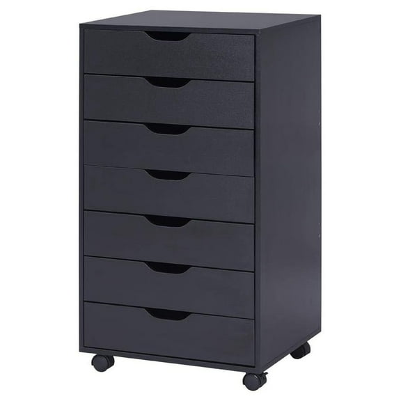 7 Drawer Small Dresser for Bedroom Closet, Stylish Tall Dressers with Wheels, Storage Shelves,Makeup Dresser with 180 lbs Capacity - Black