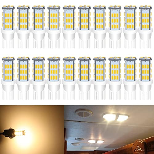 T10 921 LED Bulb Warm White Camper Light Bulbs 168 912 194 LED Bulb for 12V RV Light Bulbs Travel Trailer RV Interior Ceiling Lights Car Map lights,Dome lights,Door Lights (Pack of 20)