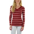 thumbnail image 4 of ToBeInStyle Women's Striped Classic Long Sleeve V-Neck Pullover Sweater - Small - Dark Rust, 4 of 5