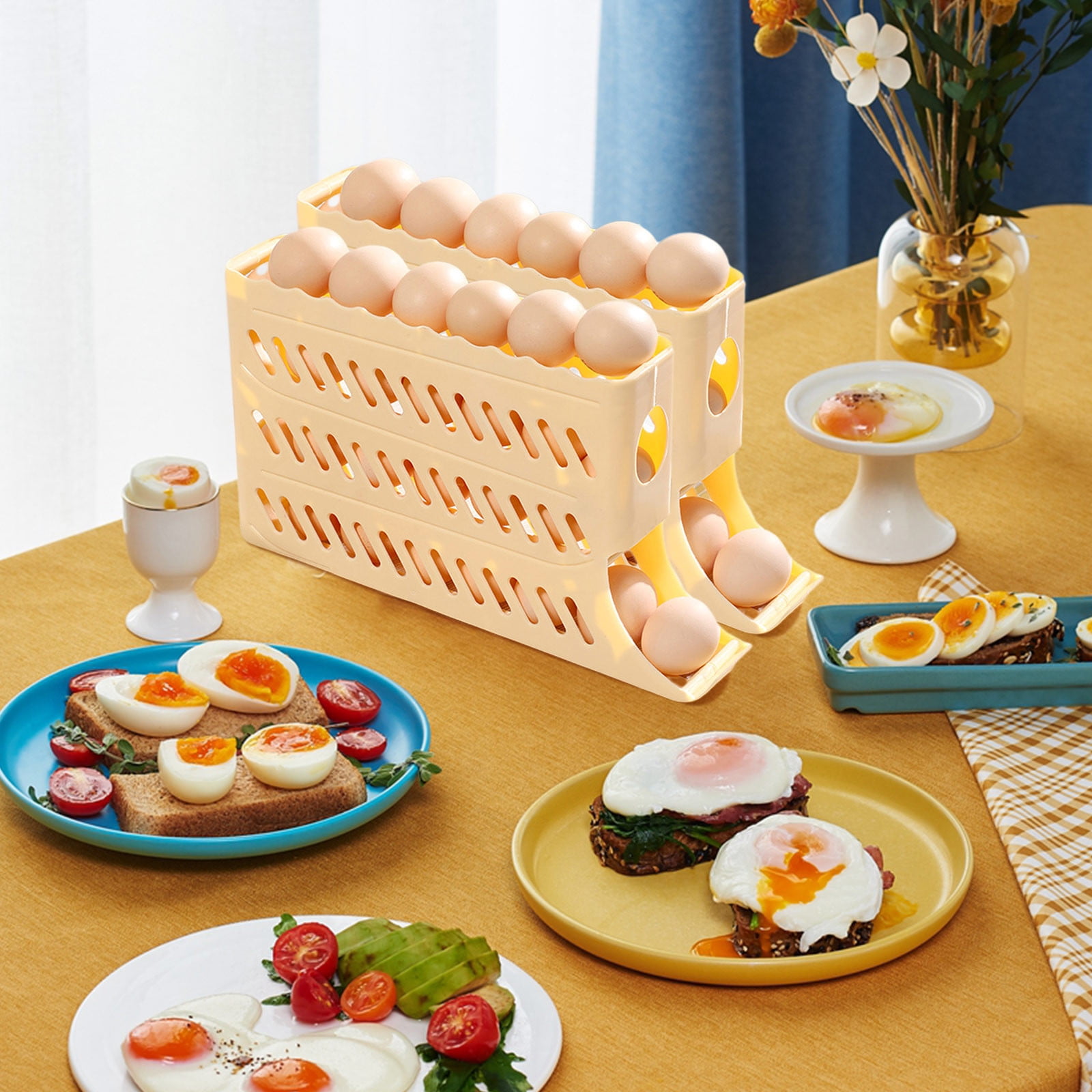 Nilvkv 4 Tiers Eggs for Fridge Auto Rolling Fridge Eggs Organizer Space-Saving Eggs Dispenser 30 Eggs Fridge Eggs Rack Large Capacity Eggs Dispenser