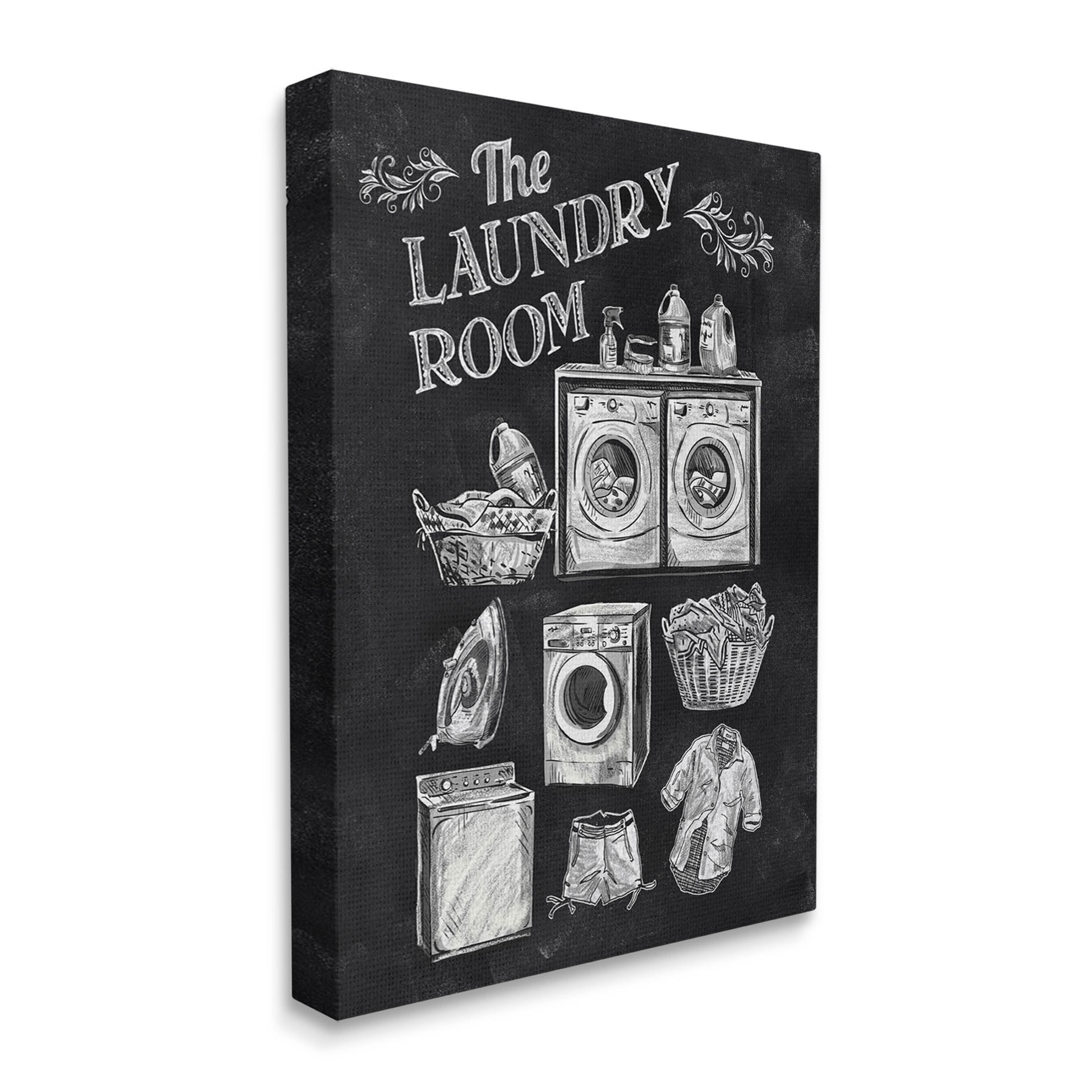 Laundry Room Vintage Drawings Typography Graphic Art Gallery Wrapped Canvas Print Wall Art