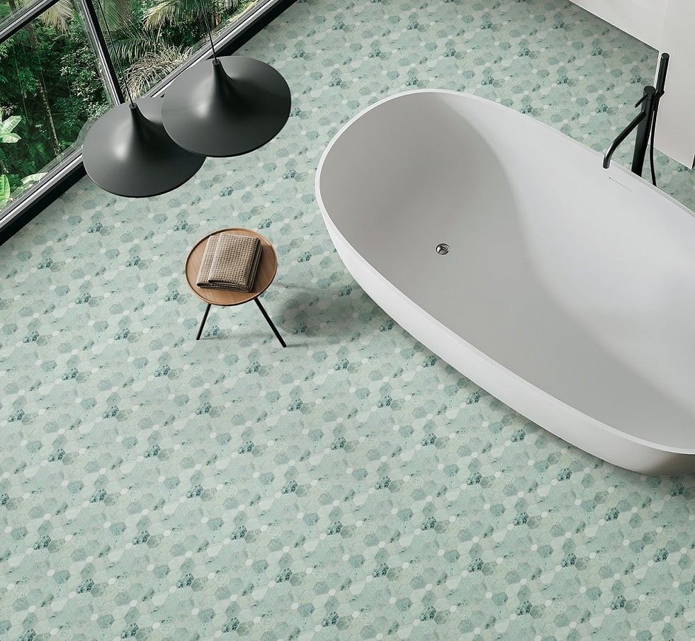 10-Pieces of Ming Green Flowers Pattern Mosaic Wall and Floor Tiles