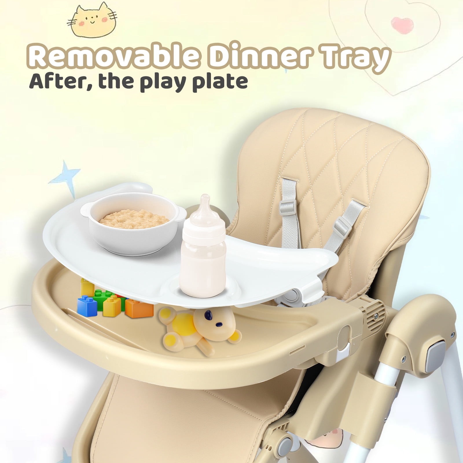 PEXMOR 4 in 1 Portable Baby High Chair, Convertible Foldable Highchair, Adjustable Height & Recline Positions, Beige