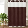 thumbnail image 3 of Solid Brown No Hook Shower Curtain Waterproof,Bathroom Curtains with Snap in Liners and See Through Top Window,Vintage Minimalism Abstract Denim Pattern Hotel Style Bathtub Curtains Shower 72"Wx96"L, 3 of 8