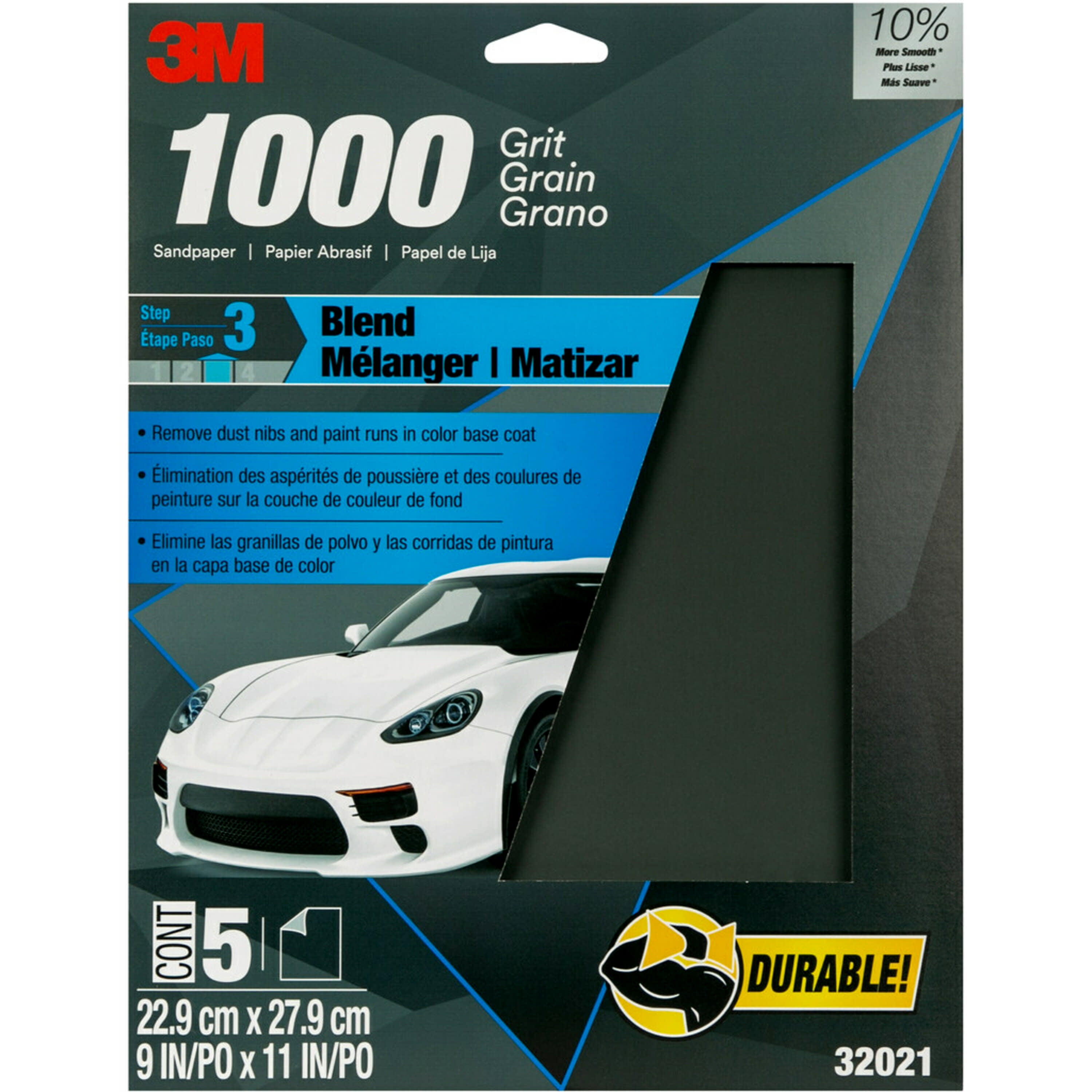 3M Wetordry Sandpaper, 1000 grit, 9 in x 11 in, 5 sheets per pack