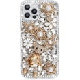 thumbnail image 3 of Women Bling Case Compatiable with iPhone 15 6.1", Sparkly Crystal Diamond Rhinestone Cute 3D Bear Handmade Pearl Flower Clear Cover with Soft Bumper Heavy Duty Protective Shell, 3 of 8