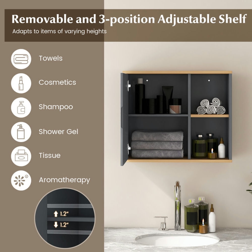 Finihen Bathroom Wall Cabinet, Wall Mounted Bathroom Mirror Cabinet, Bathroom Wall Mounted Cabinet with Single Mirror Door and Adjustable Shelf, for Bathroom, Gray Finihen Bathroom Wall Cabinet, Wall Mounted Bathroom Mirror Cabinet, Bathroom Wall Mounted Cabinet with Single Mirror Door and Adjustable Shelf, for Bathroom, Gray