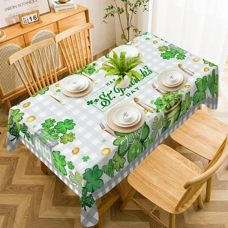 

St Patricks Day Tablecloth Grey Buffalo Plaid Shamrock St Patricks Day r Table Cover Outdoor Farmhouse Party Picnic Dinner