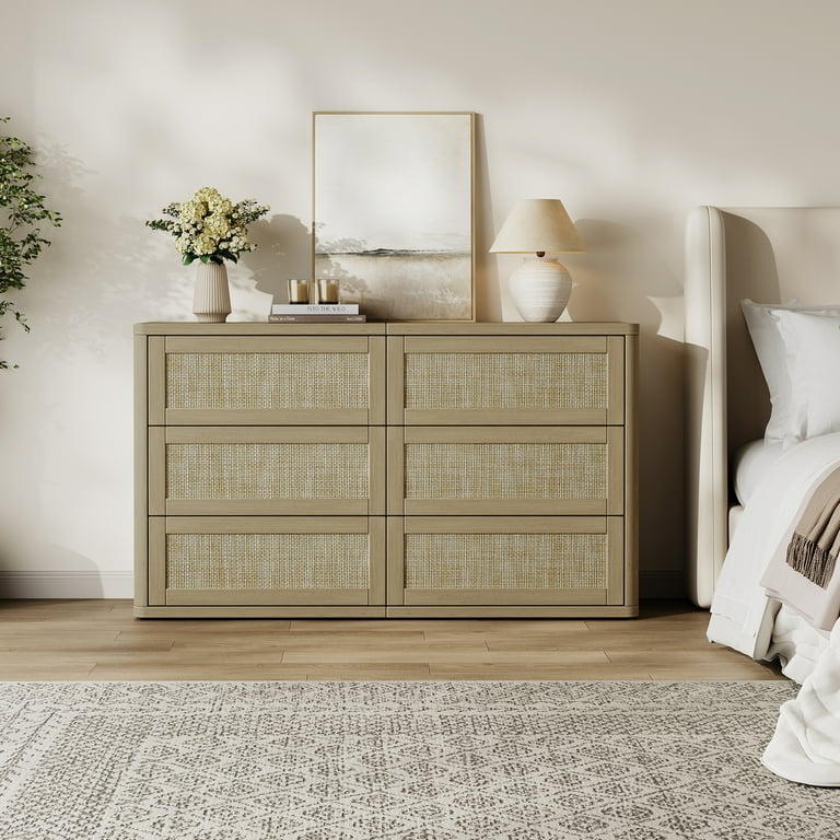 rattan dresser Rattan, Wood & Metal 3-Drawer Dressers White (Set of 2) The unique rattan accent enhances its visual appeal SICOTAS 53.6" Wide 6 Drawer