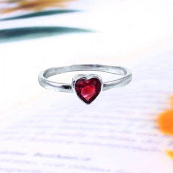Heart Shape Red Garnet Lover's Ring, Red Heart Engagement Ring, Valentine's Day Gift, Women's Ring ( Available in all Size's 3-15)