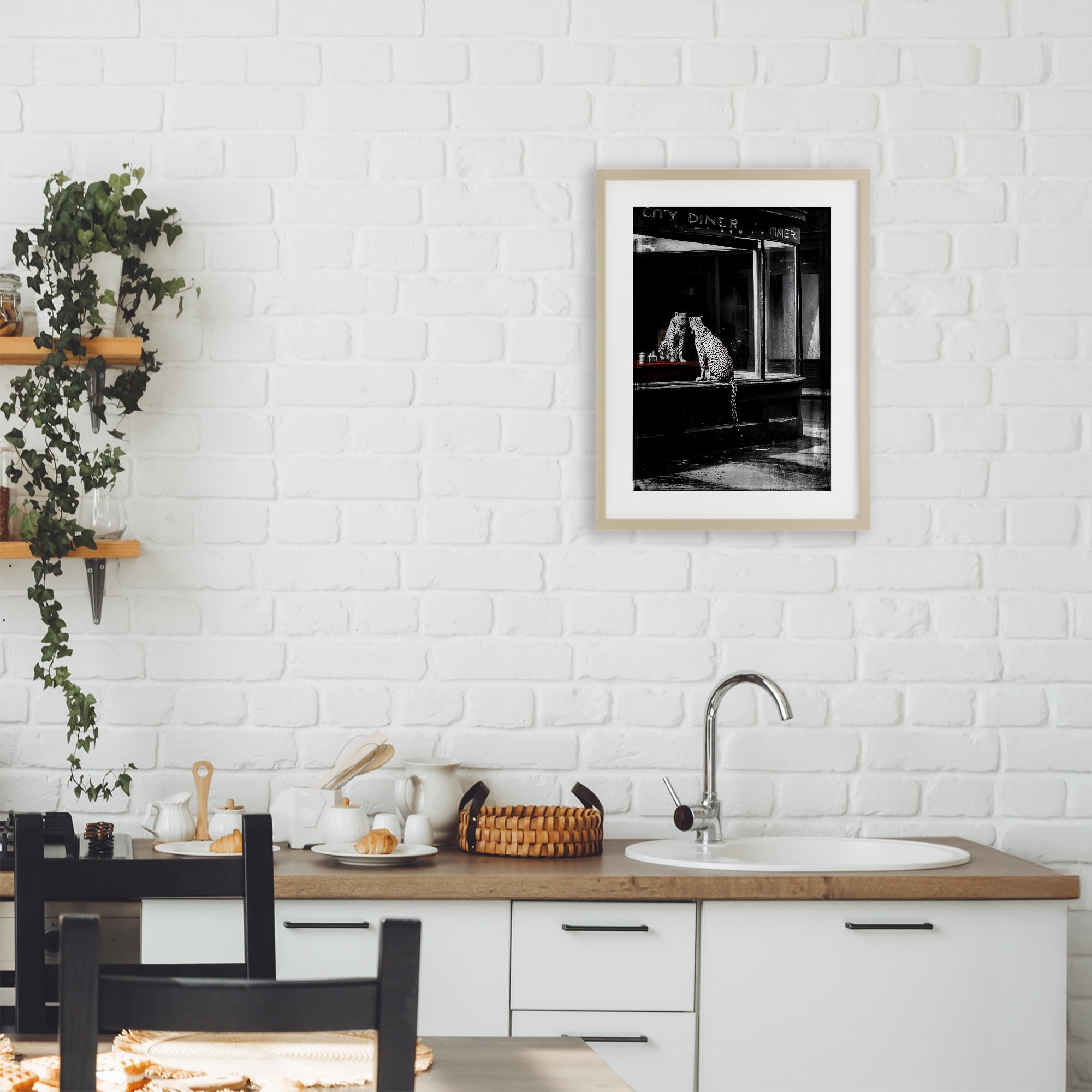 Stupell Industries Diner Noir Leopard Reflection Birch Framed Print Under Glass, design by Annabelle Hall