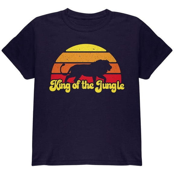 King Of The Jungle Lion Retro Sun Youth T Shirt Navy Youth X-SM