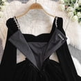 thumbnail image 4 of Vestido negro elegante de una línea para mujer, cuello cuadrado de diamantes, vestido ligeramente gordito, vestido de fiesta de manga larga de talla grande, Otoño e Invierno, 4 of 5