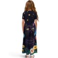 thumbnail image 2 of Uourmeti Girls Elegant Maxi Dress, Black Cat Flower Printed Short Sleeves Dress with Pockets Summer Long Holiday Dresses, Size 7-8 Years, 2 of 7