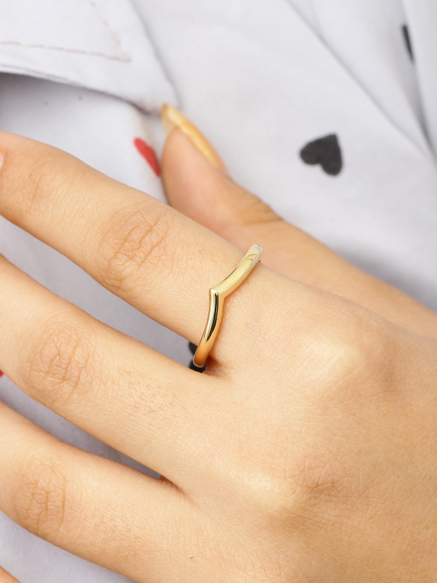 JewelersClub 14K Gold over Silver Wishbone Friendship Ring for Women | Dainty Gold over Silver Promise Ring For Women | Silver Friendship Ring For Women