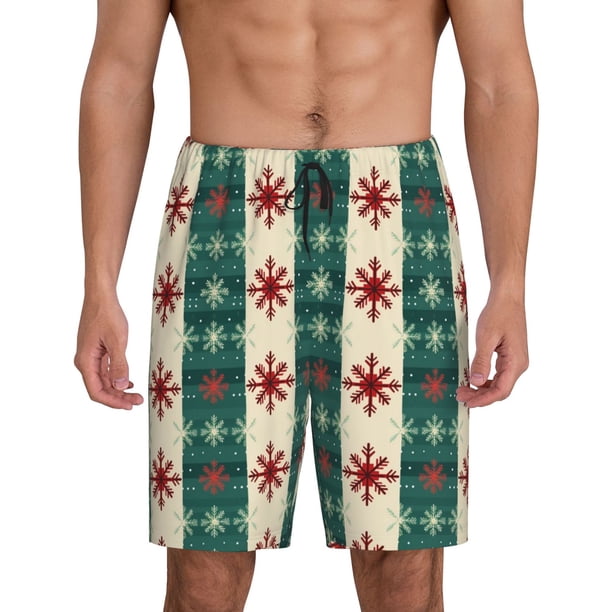 Fotbe Christmas Snowflakes Plaid Pantalones Cortos de Pijama para Hombre, Ropa de Dormir, Pantalones de Pijama Cortos para Hombre-Large