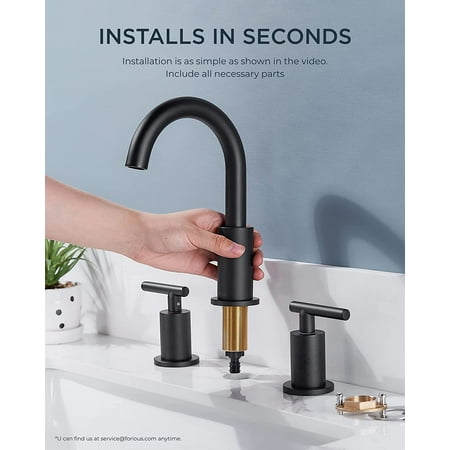 

Matte Black Bathroom Faucet 3 Hole 8 Inch Widespread Bathroom Faucet Black with Metal Pop-up Drain Assembly Two Handle Vanity Faucet with cUPC Supply Lines 8 Black Bathroom Faucet