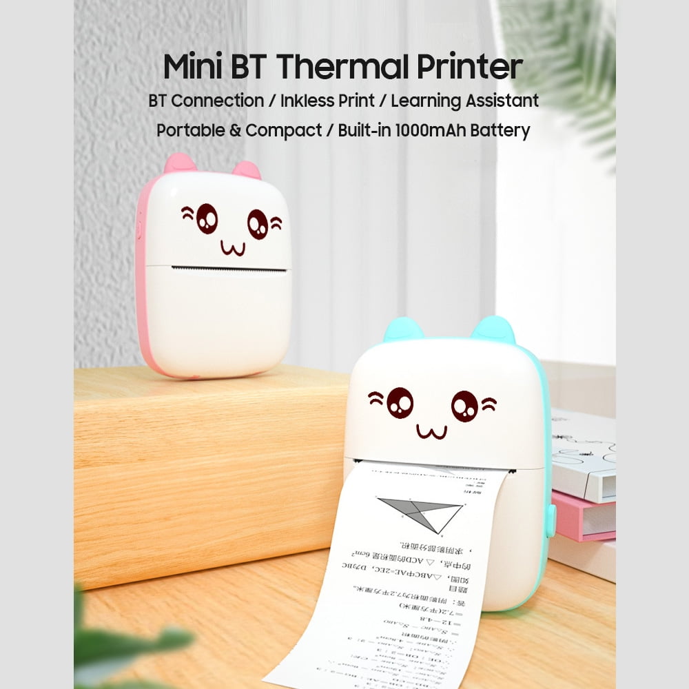 Pocket Printer Mini BT Thermal Printer Compatible with iOS & Android Paper Printer Portable Label Sticker Receipt Printer for Working Listing/Study Notes/Travel Journal