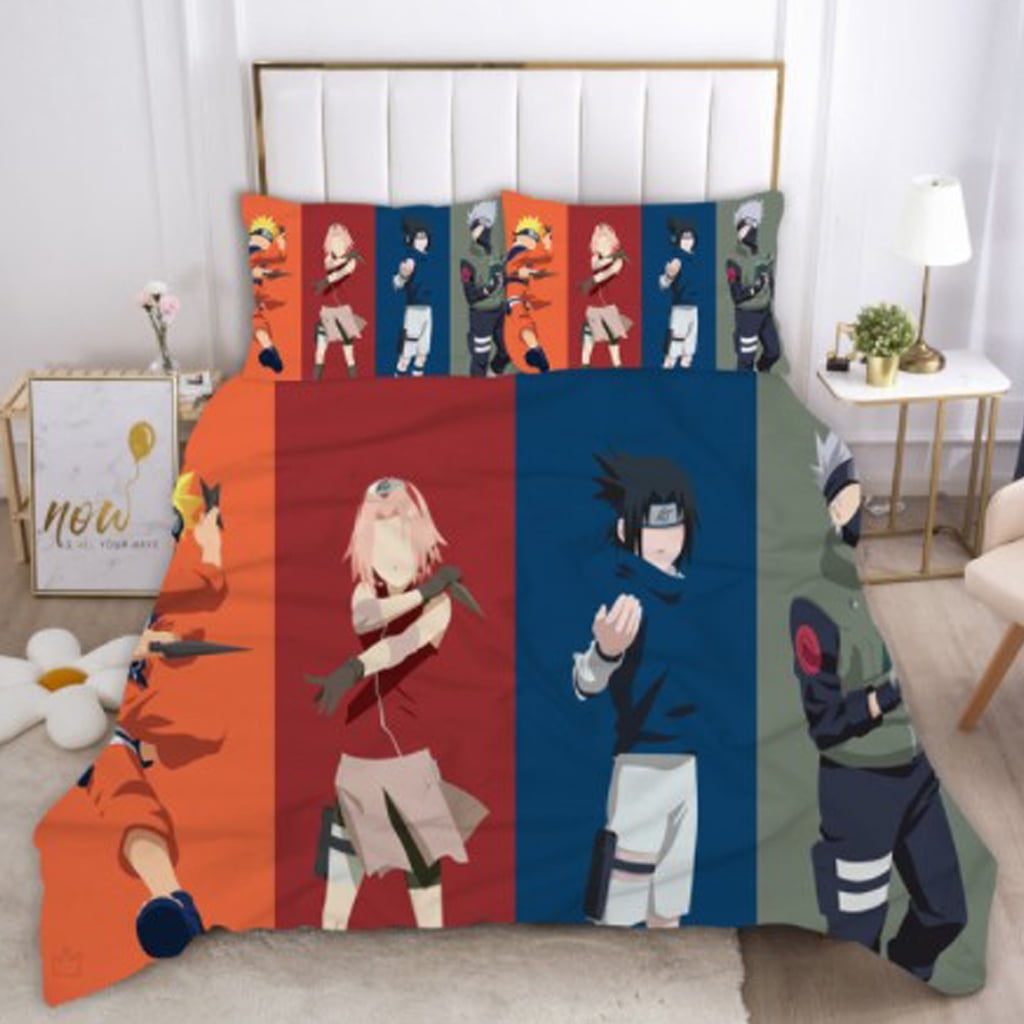 New 3D Anime Naruto Bedding Bed Set Twin Full Queen King Size Red Cloud