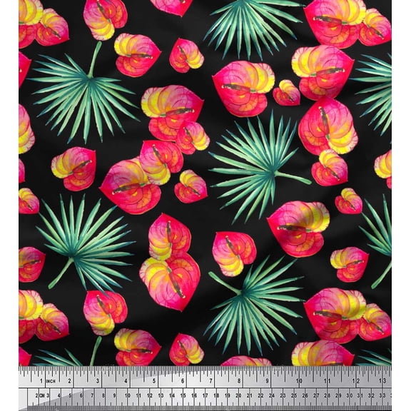 Soimoi Cotton Duck Fabric Leaves & Laceleaf Floral Fabric Prints by Yard 42 Inch Wide