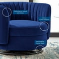 thumbnail image 3 of Armchair Swivel Accent Tufted Chair, Black Blue Navy, Velvet, Modern Contemporary, Living Lounge Cafe Room Hotel Lobby Hospitality, 3 of 7