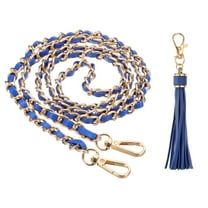 Uxcell Purse Chain Strap, 47 Inch Leather Chain Straps Purse Strap Replacement Flat Chain Strap with Tassel for Crossbody Bag Handbag Woman, Blue/Gold