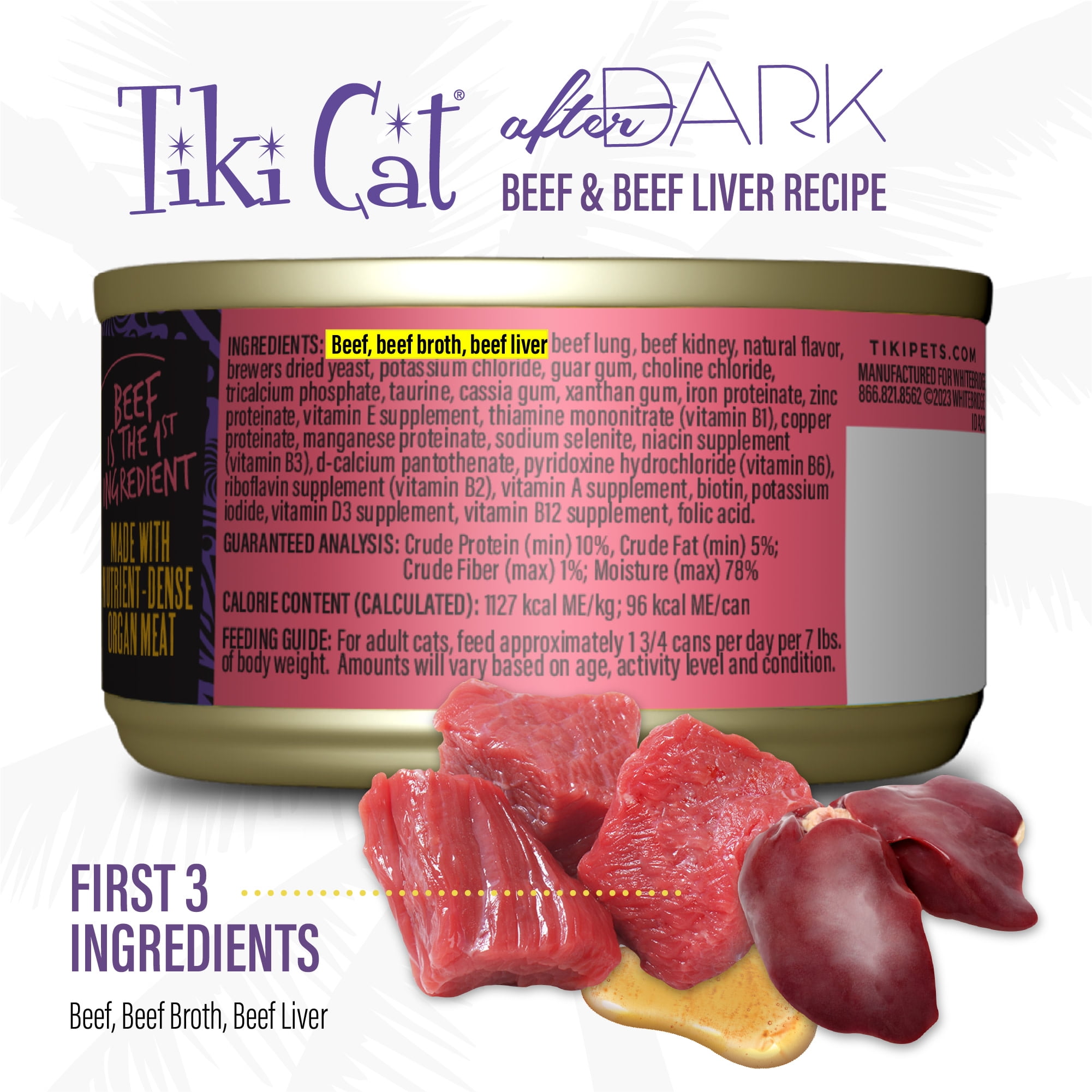 (6 pack) Tiki Cat After Dark Pate Wet Cat Food, Beef & Beef Liver, 3 oz. Can