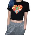 thumbnail image 4 of goowrom Women Cartoon Print Trendy Short Sleeve Slim Fit Crop Tops, 4 of 10