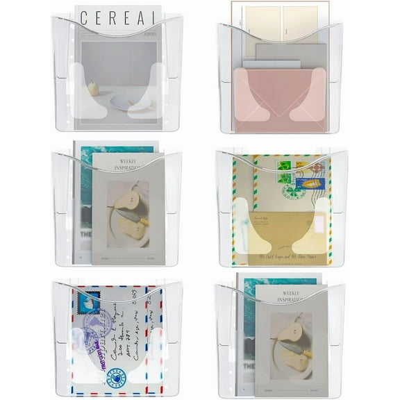 6 Pockets Wall File Holder Clear Acrylic Hanging File Organizer for Office and Home, Vertical
