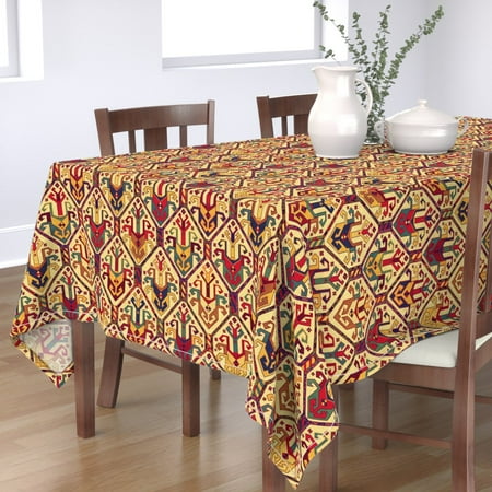 

Cotton Sateen Tablecloth 70 x 144 - Kilim Exotic Pattern Red Blue Yellow Traditional Print Custom Table Linens by Spoonflower