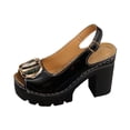 thumbnail image 2 of Womens Platform Chunky Heel Slingback Sandals Ankle Strap Open Toe Block Heels Dress Party Faux Faux Leather Gold Buckle Black,Size 36, 2 of 9