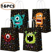 Bchocks Monster Themed Party Favor Bags For Monster Party Supplies, Kraft Paper Bags For Birthday Party Decorations, Favor Goody Gift Candy Bags For Kids Adults Birthday Party Decor16 Pcs