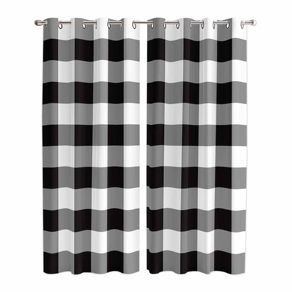 Black and White Checkered Kitchen Curtains 96 Inch Length, Farmhouse Buffalo Plaid Grommet Top Bedroom Living Room Curtains, Light Filtering Cafe Curtain Drapes 2 Panels Set 104''x96''