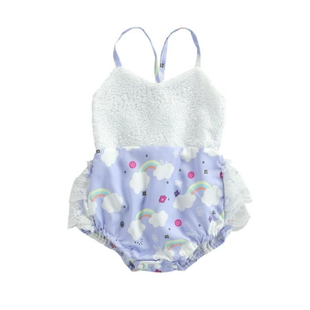 

ZIYIXIN Newborn Baby Girl Rainbow Sequin Lace Backless Suspender Romper