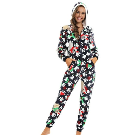 

Flannel Pajamas Women Adult One Piece Pajamas Sets Hooded Zipper Jumpsuit Fleece Sleepwear Winter Warm Loungewear Romper