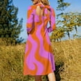 thumbnail image 5 of Orange Pink Wavy Abstract Pattern Sweetheart Knot Flared Dress Fashion Design Large Size Loose Dress Spring Summer Women Dress, 5 of 9