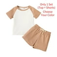 thumbnail image 3 of PatPat Toddler Boys Clothes Baby Boy Outfit Sets Kids Waffle Color Block Raglan Sleeve Tee & Solid Shorts Set,2-Piece, Brown,18-24M, 3 of 7