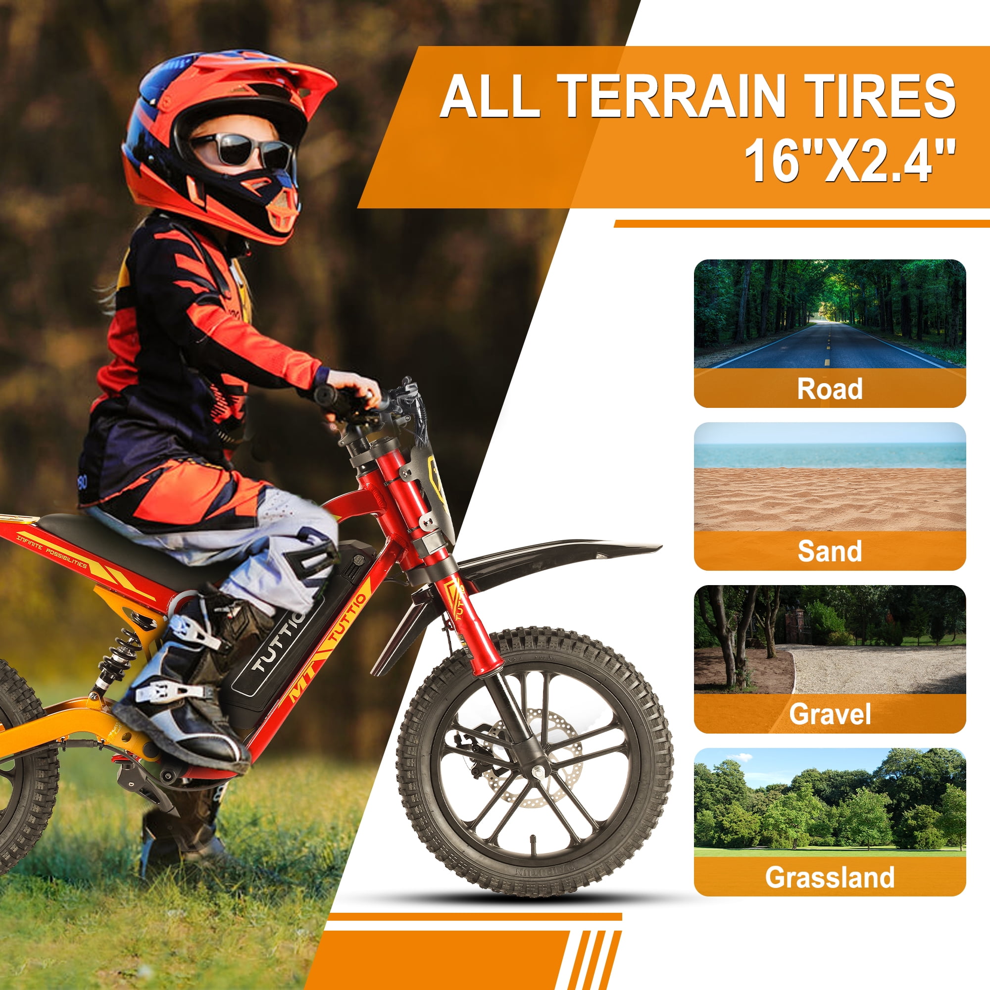 TUTTIO ARC-1 750W Mini Electric Dirt Bike for Kids 8-14, 5-Speed Modes Electric Motorcycle, 22MPH, 16" Tires, 36V Battery, 25 Miles Range
