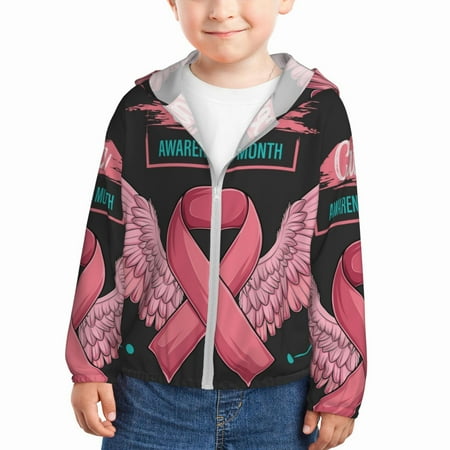 

Ocsxa Ribbon With Angel Wings Print Kids Active Zipper Sun Protection Jacket Boys Girls Hooded Cooling Shirt-3 Years