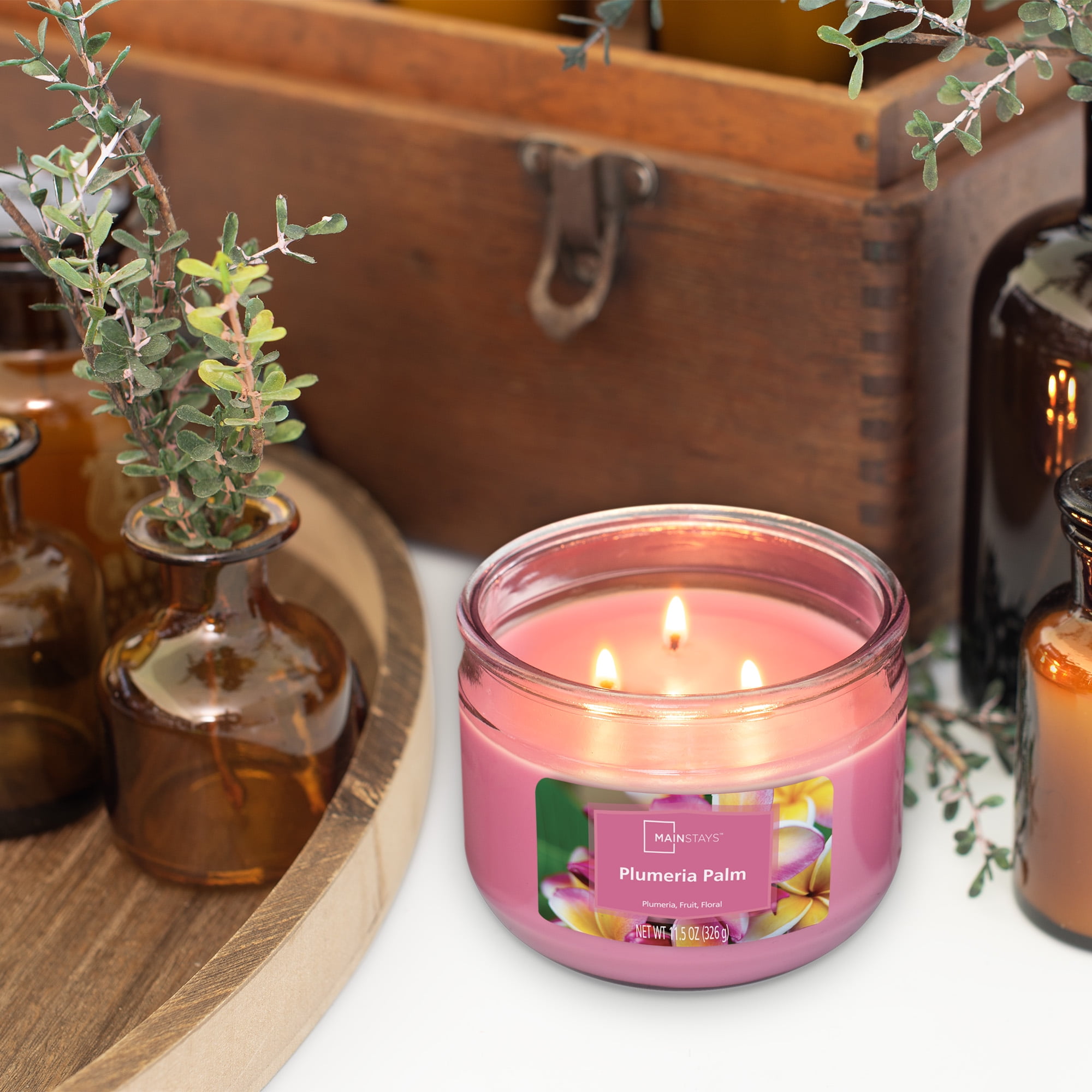 Mainstays Plumeria and Palm Three-Wick Candle, 11.5 oz