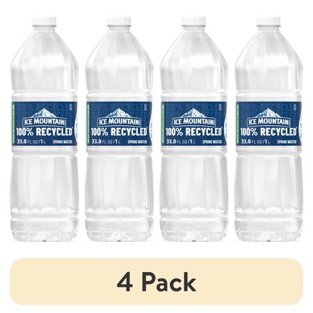 (4 pack) Ice Mountain Spring Water, 1 Liter, Single Plastic Bottle