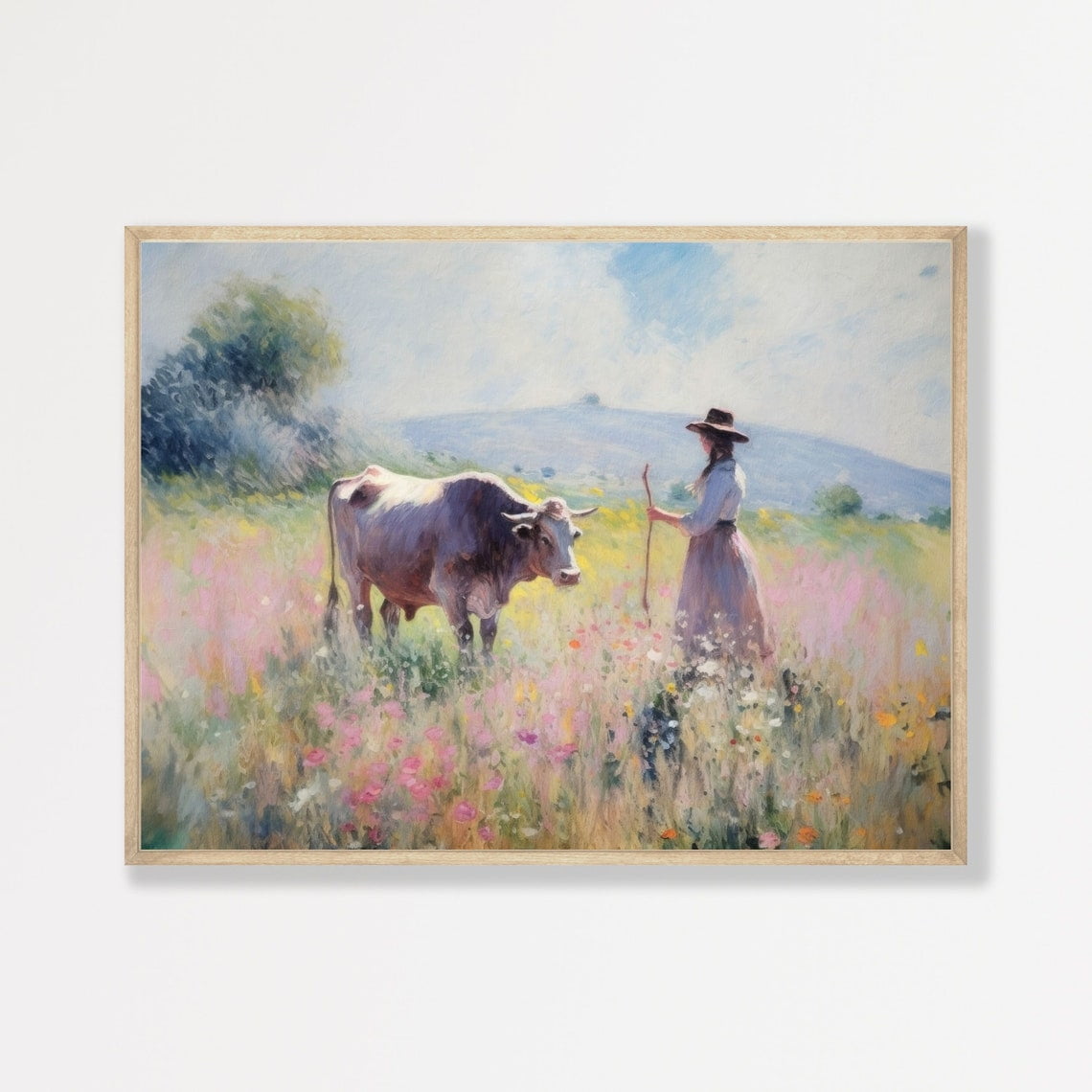Farmhouse Landscape Wall Art Print Retro Pastel Home Decor