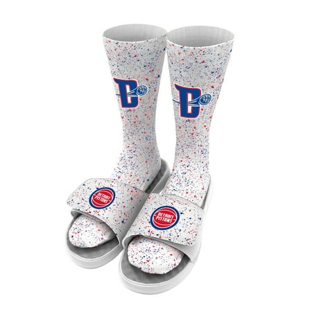 

Men s ISlide White Detroit Pistons Team Logo Speckle Socks & Slide Sandals Bundle