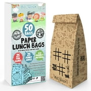 NIL-Tech Paper Lunch Bags - (50 Pcs) Great Value of Printed Fun Games and Jokes on Each Bag. Fold Top Safe, Disposable, Reusable, Ecofriendly for Lunch, Snack and Sandwich