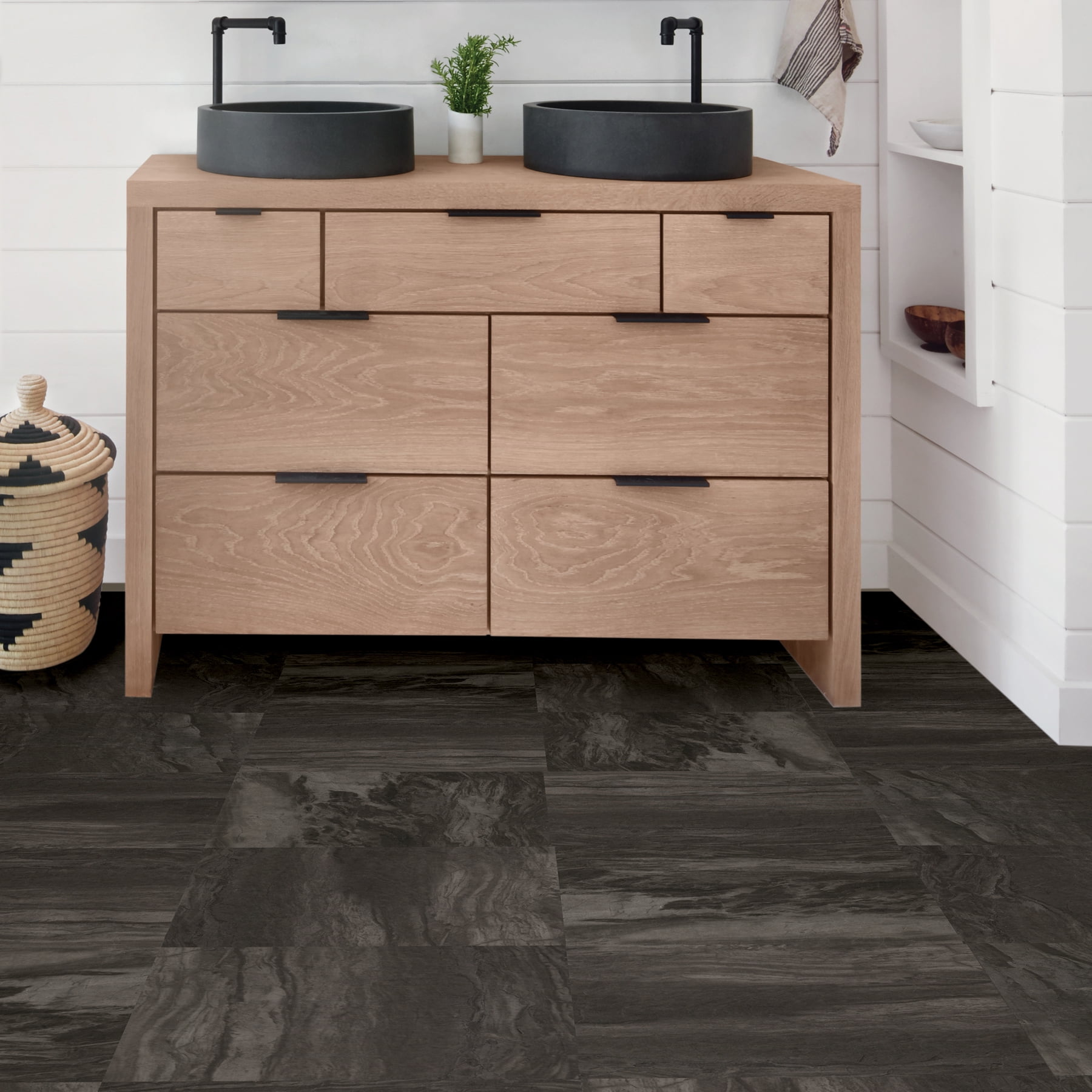 FloorPops Virgin Vinyl Black FP3328 Raven Peel & Stick Floor Tiles