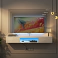 thumbnail image 3 of uhomepro Wall Mounted Floating TV Stand for TVs up to 65", Modern TV Cabinet Entertainment Center with 20 Color LED Lights, White, 3 of 13